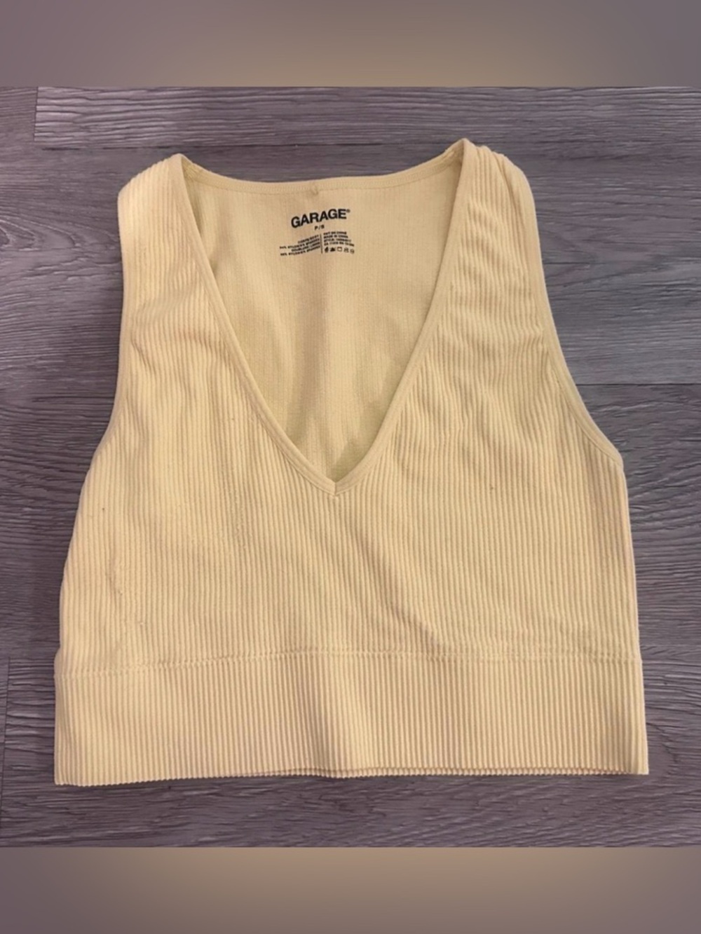 Garage Pale Yellow Ribbed V-Neck Crop Top